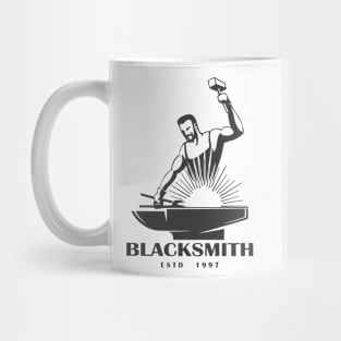 Blacksmith Emblem in Engraving Style. Vector Illustration. Mug